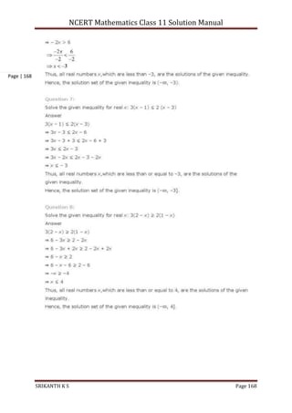 NCERT Mathematics Class 11 Solution Manual
SRIKANTH K S Page 168
Page | 168
 