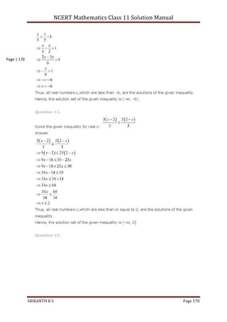 NCERT Mathematics Class 11 Solution Manual
SRIKANTH K S Page 170
Page | 170
 