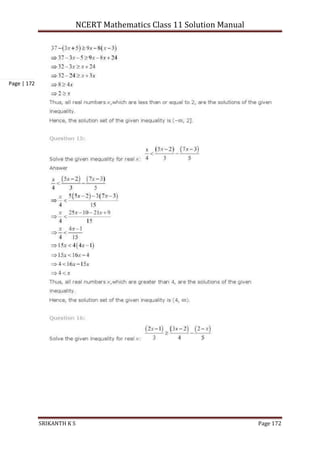 NCERT Mathematics Class 11 Solution Manual
SRIKANTH K S Page 172
Page | 172
 