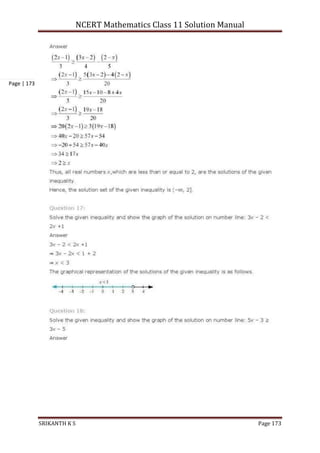 NCERT Mathematics Class 11 Solution Manual
SRIKANTH K S Page 173
Page | 173
 