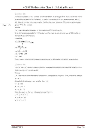 NCERT Mathematics Class 11 Solution Manual
SRIKANTH K S Page 176
Page | 176
 