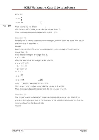 NCERT Mathematics Class 11 Solution Manual
SRIKANTH K S Page 177
Page | 177
 