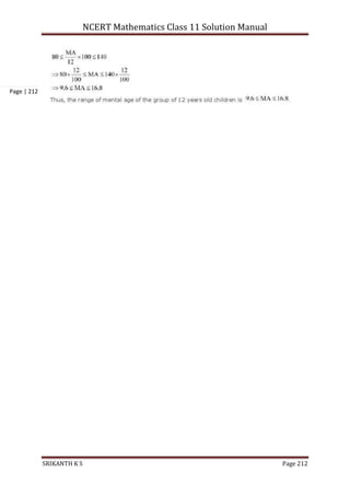 NCERT Mathematics Class 11 Solution Manual
SRIKANTH K S Page 212
Page | 212
 