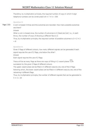 NCERT Mathematics Class 11 Solution Manual
SRIKANTH K S Page 215
Page | 215
 
