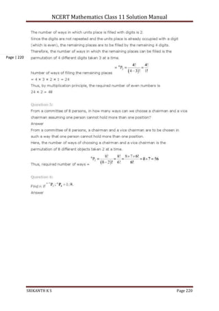 NCERT Mathematics Class 11 Solution Manual
SRIKANTH K S Page 220
Page | 220
 