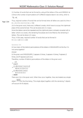 NCERT Mathematics Class 11 Solution Manual
SRIKANTH K S Page 224
Page | 224
 