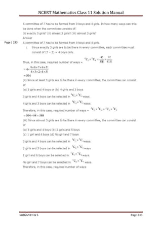 NCERT Mathematics Class 11 Solution Manual
SRIKANTH K S Page 233
Page | 233
 