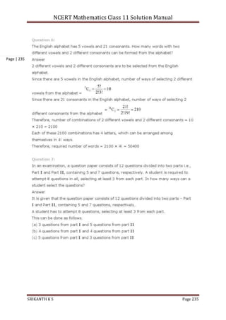 NCERT Mathematics Class 11 Solution Manual
SRIKANTH K S Page 235
Page | 235
 