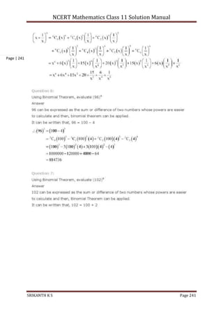 NCERT Mathematics Class 11 Solution Manual
SRIKANTH K S Page 241
Page | 241
 
