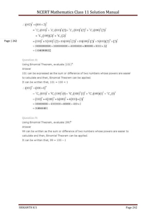 NCERT Mathematics Class 11 Solution Manual
SRIKANTH K S Page 242
Page | 242
 