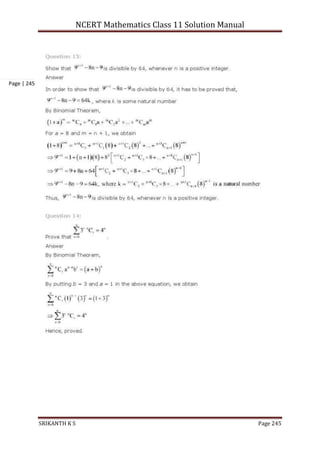 NCERT Mathematics Class 11 Solution Manual
SRIKANTH K S Page 245
Page | 245
 