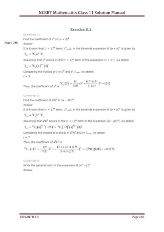 NCERT Mathematics Class 11 Solution Manual
SRIKANTH K S Page 246
Page | 246
 