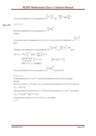 NCERT Mathematics Class 11 Solution Manual
SRIKANTH K S Page 249
Page | 249
 