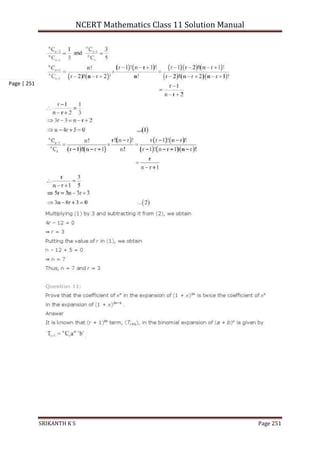 NCERT Mathematics Class 11 Solution Manual
SRIKANTH K S Page 251
Page | 251
 