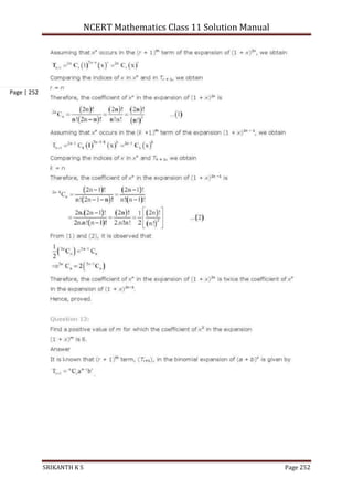 NCERT Mathematics Class 11 Solution Manual
SRIKANTH K S Page 252
Page | 252
 