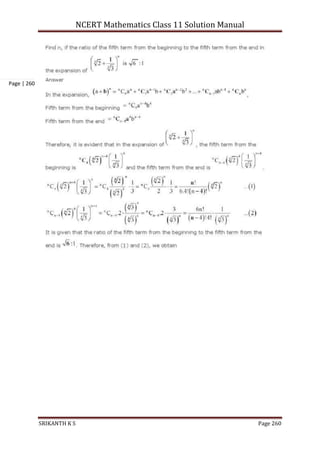 NCERT Mathematics Class 11 Solution Manual
SRIKANTH K S Page 260
Page | 260
 