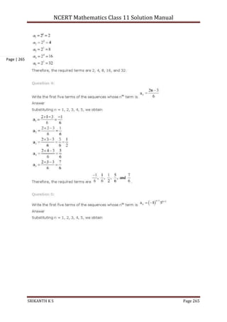 NCERT Mathematics Class 11 Solution Manual
SRIKANTH K S Page 265
Page | 265
 