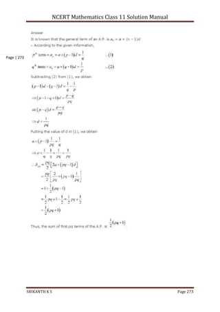 NCERT Mathematics Class 11 Solution Manual
SRIKANTH K S Page 273
Page | 273
 