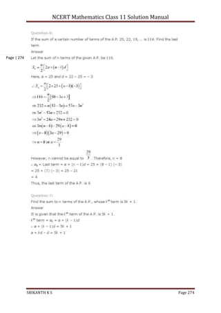 NCERT Mathematics Class 11 Solution Manual
SRIKANTH K S Page 274
Page | 274
 