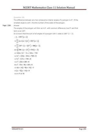 NCERT Mathematics Class 11 Solution Manual
SRIKANTH K S Page 284
Page | 284
 