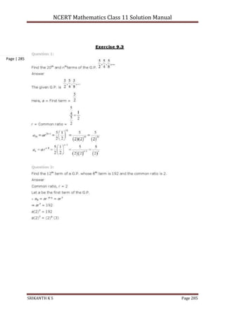 NCERT Mathematics Class 11 Solution Manual
SRIKANTH K S Page 285
Page | 285
 