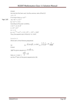 NCERT Mathematics Class 11 Solution Manual
SRIKANTH K S Page 287
Page | 287
 