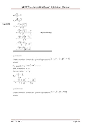 NCERT Mathematics Class 11 Solution Manual
SRIKANTH K S Page 291
Page | 291
 