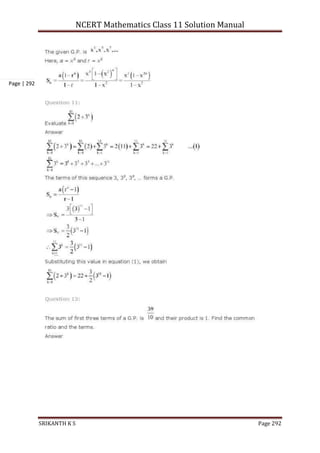 NCERT Mathematics Class 11 Solution Manual
SRIKANTH K S Page 292
Page | 292
 
