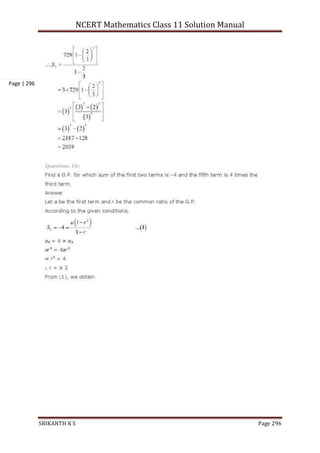 NCERT Mathematics Class 11 Solution Manual
SRIKANTH K S Page 296
Page | 296
 