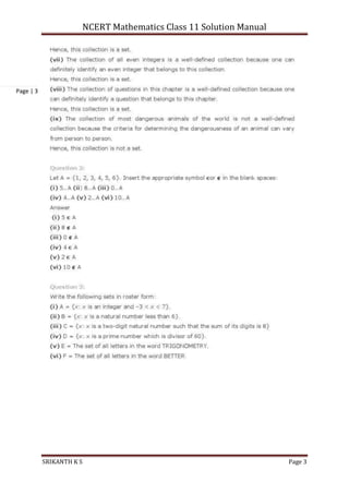 NCERT Mathematics Class 11 Solution Manual
SRIKANTH K S Page 3
Page | 3
 