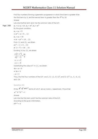 NCERT Mathematics Class 11 Solution Manual
SRIKANTH K S Page 300
Page | 300
 