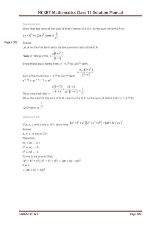 NCERT Mathematics Class 11 Solution Manual
SRIKANTH K S Page 302
Page | 302
 