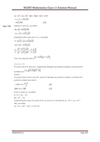 NCERT Mathematics Class 11 Solution Manual
SRIKANTH K S Page 305
Page | 305
 
