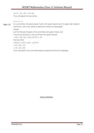 NCERT Mathematics Class 11 Solution Manual
SRIKANTH K S Page 33
Page | 33
 