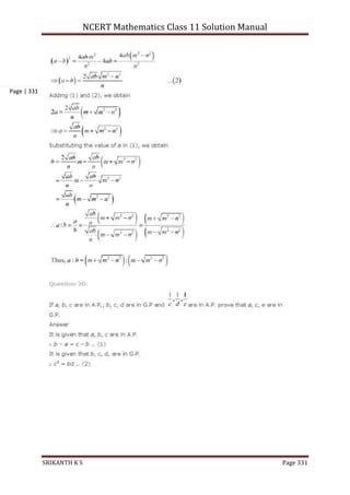 NCERT Mathematics Class 11 Solution Manual
SRIKANTH K S Page 331
Page | 331
 
