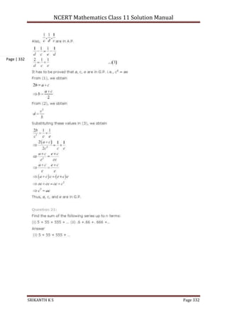 NCERT Mathematics Class 11 Solution Manual
SRIKANTH K S Page 332
Page | 332
 