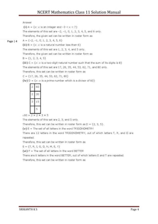 NCERT Mathematics Class 11 Solution Manual
SRIKANTH K S Page 4
Page | 4
 