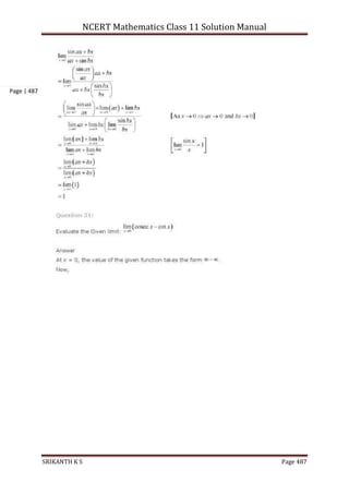NCERT Mathematics Class 11 Solution Manual
SRIKANTH K S Page 487
Page | 487
 
