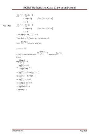 NCERT Mathematics Class 11 Solution Manual
SRIKANTH K S Page 496
Page | 496
 