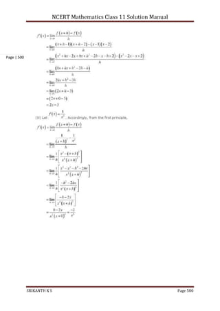 NCERT Mathematics Class 11 Solution Manual
SRIKANTH K S Page 500
Page | 500
 