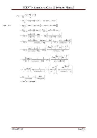 NCERT Mathematics Class 11 Solution Manual
SRIKANTH K S Page 516
Page | 516
 