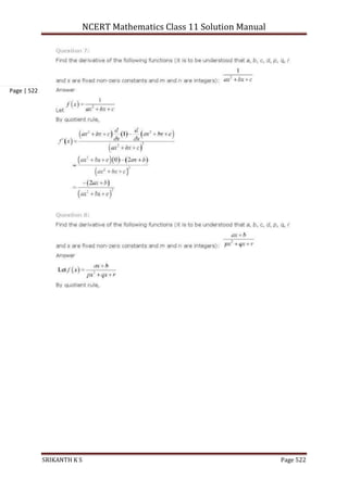 NCERT Mathematics Class 11 Solution Manual
SRIKANTH K S Page 522
Page | 522
 