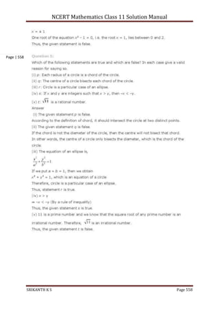 NCERT Mathematics Class 11 Solution Manual
SRIKANTH K S Page 558
Page | 558
 