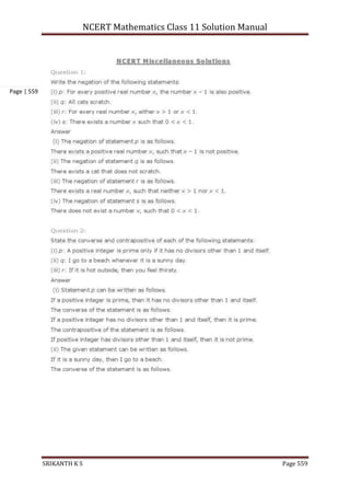 NCERT Mathematics Class 11 Solution Manual
SRIKANTH K S Page 559
Page | 559
 