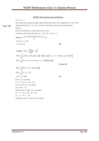 NCERT Mathematics Class 11 Solution Manual
SRIKANTH K S Page 598
Page | 598
 