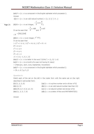 NCERT Mathematics Class 11 Solution Manual
SRIKANTH K S Page 6
Page | 6
 