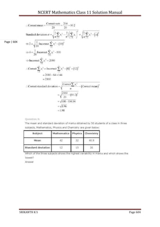 NCERT Mathematics Class 11 Solution Manual
SRIKANTH K S Page 604
Page | 604
 