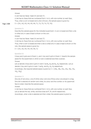 NCERT Mathematics Class 11 Solution Manual
SRIKANTH K S Page 608
Page | 608
 