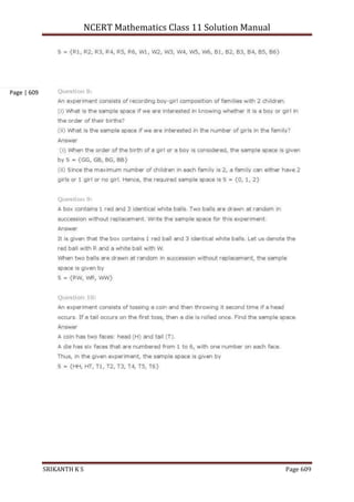 NCERT Mathematics Class 11 Solution Manual
SRIKANTH K S Page 609
Page | 609
 