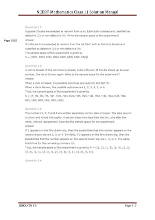 NCERT Mathematics Class 11 Solution Manual
SRIKANTH K S Page 610
Page | 610
 